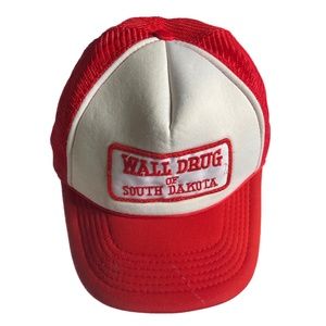 Wall Drug South Dakota Trucker Hat, Adjustable, White and Red Polyester Mesh